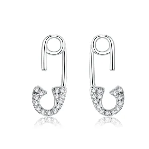 (image for) Pandora Style Silver Love safety pin Stud Earrings - BSE284