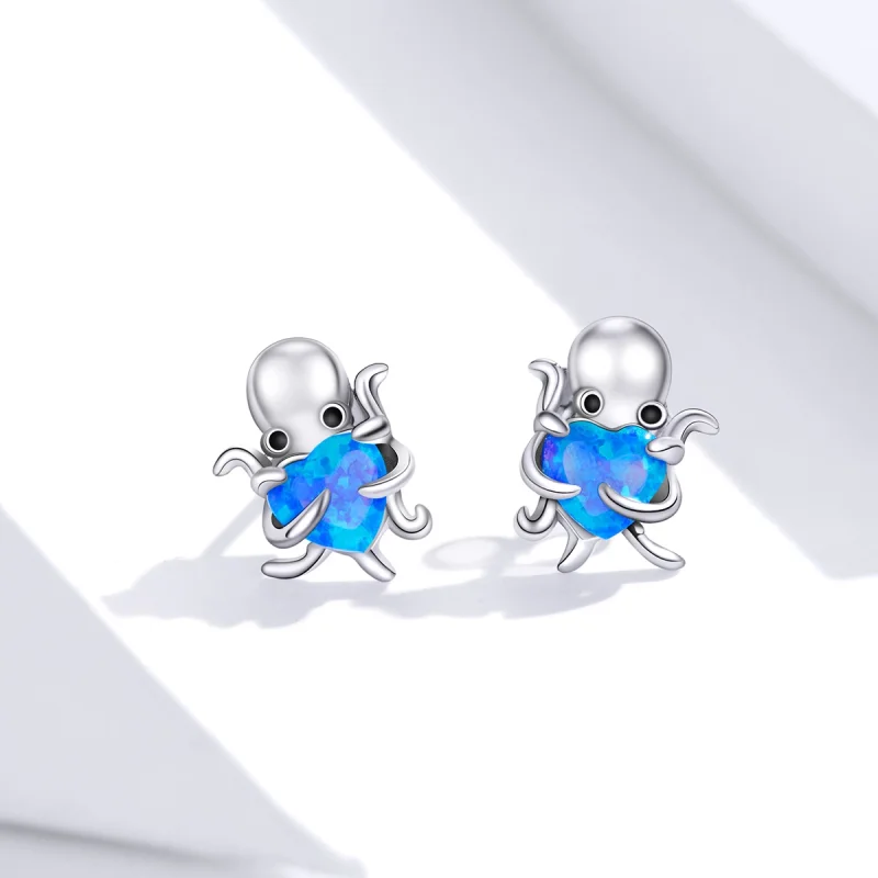 (image for) Pandora Style Silver Lovely Octopus Stud Earrings - SCE881 - View 2