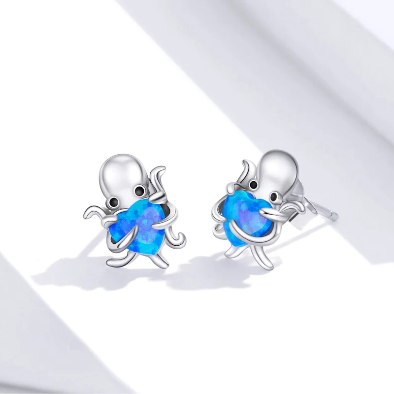 (image for) Pandora Style Silver Lovely Octopus Stud Earrings - SCE881 - View 3