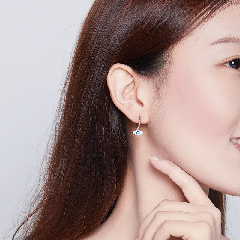 (image for) Pandora Style Silver Lucky Eyes Dangle Earrings - BSE274 - View 6