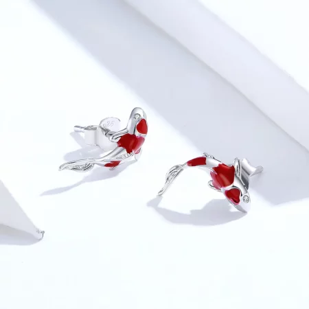 Pandora Style Silver Lucky Koi Stud Earrings - SCE812