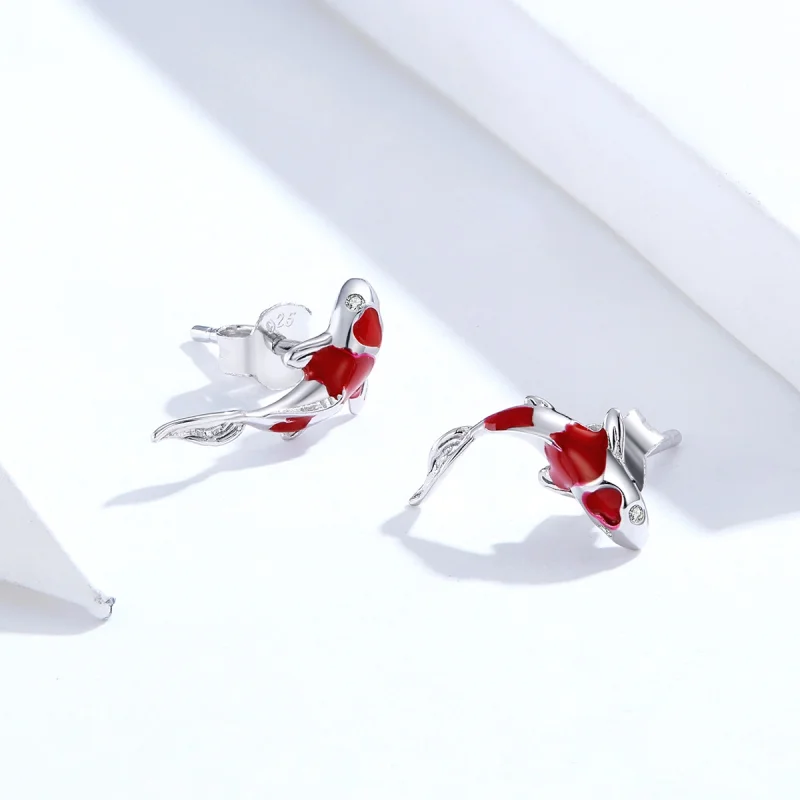 (image for) Pandora Style Silver Lucky Koi Stud Earrings - SCE812 - View 2