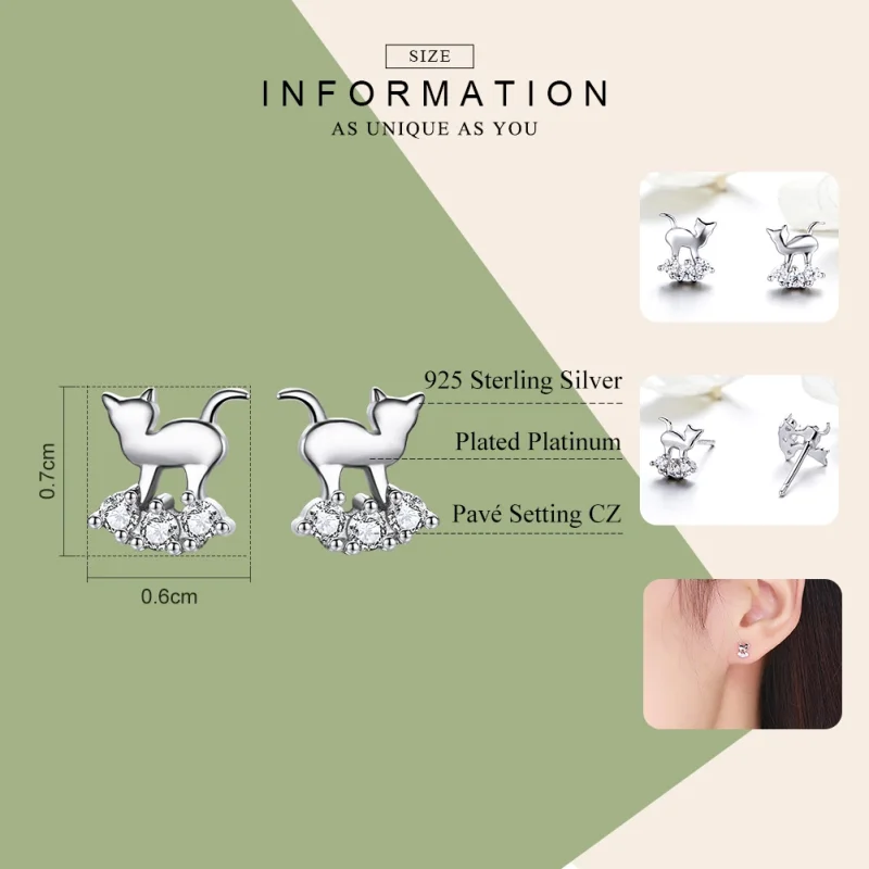 (image for) Pandora Style Silver Meow Star Stud Earrings - SCE537 - View 2