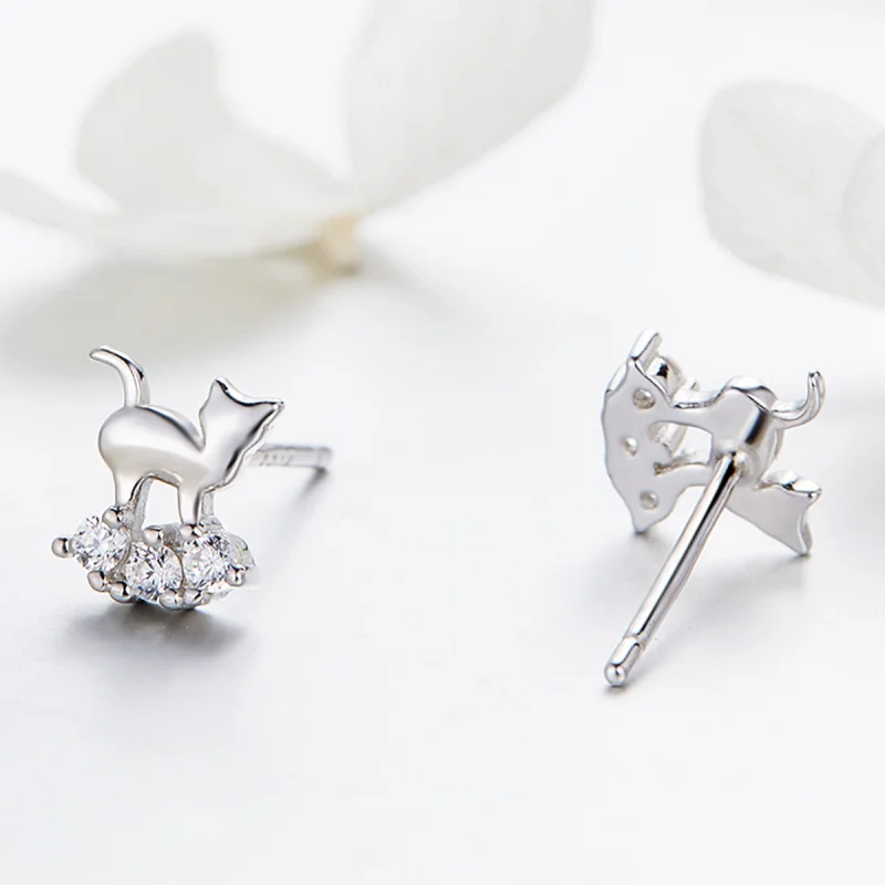 (image for) Pandora Style Silver Meow Star Stud Earrings - SCE537 - View 4
