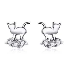 Pandora Style Silver Meow Star Stud Earrings - SCE537