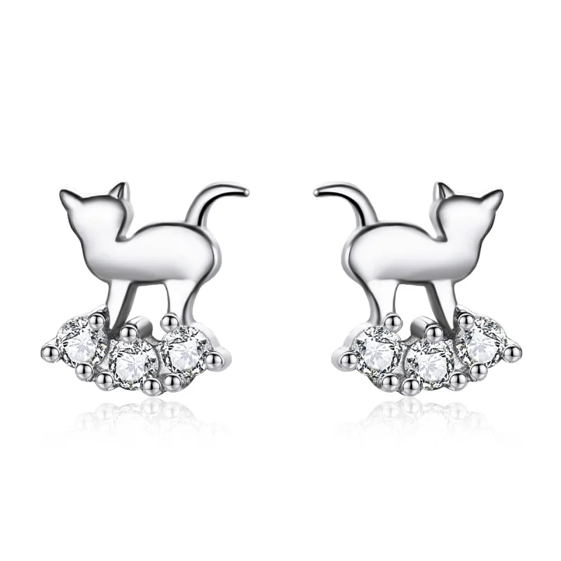 (image for) Pandora Style Silver Meow Star Stud Earrings - SCE537 - Product Image