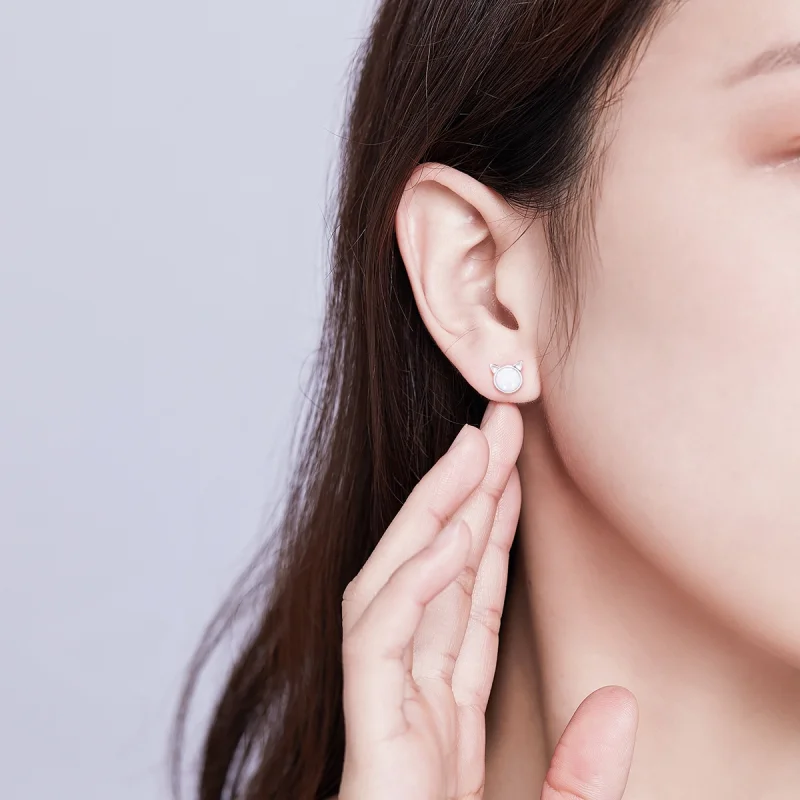 (image for) Pandora Style Silver Meow Star Stud Earrings - SCE538-Q - View 8