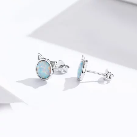 Pandora Style Silver Meow Star Stud Earrings - SCE538-Q