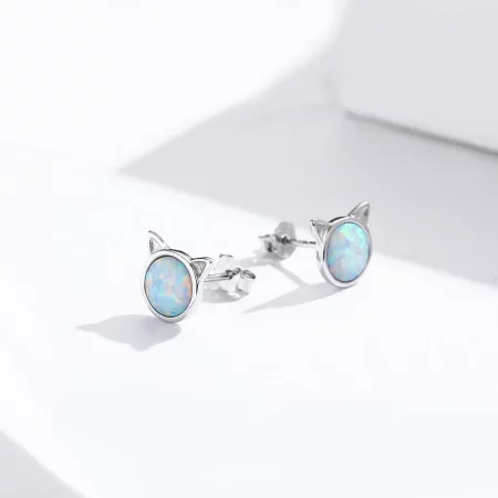 Pandora Style Silver Meow Star Stud Earrings - SCE538-Q