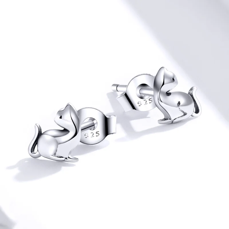 (image for) Pandora Style Silver Mischievous Cat Stud Earrings - SCE832 - View 2