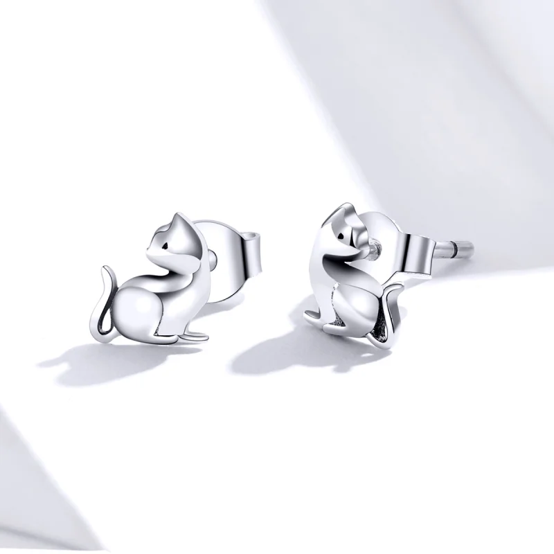 (image for) Pandora Style Silver Mischievous Cat Stud Earrings - SCE832 - View 3