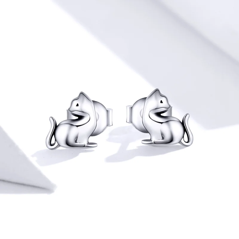 (image for) Pandora Style Silver Mischievous Cat Stud Earrings - SCE832 - View 4
