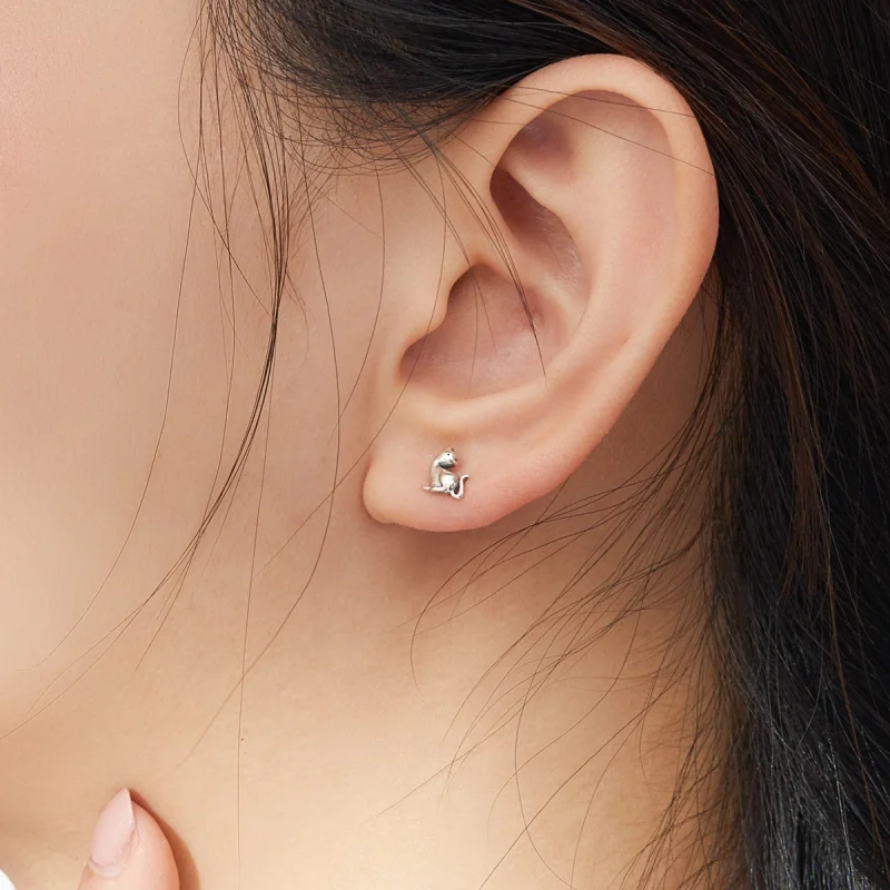 (image for) Pandora Style Silver Mischievous Cat Stud Earrings - SCE832 - View 6