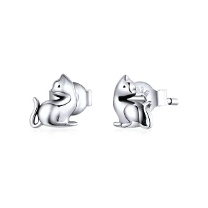 (image for) Pandora Style Silver Mischievous Cat Stud Earrings - SCE832