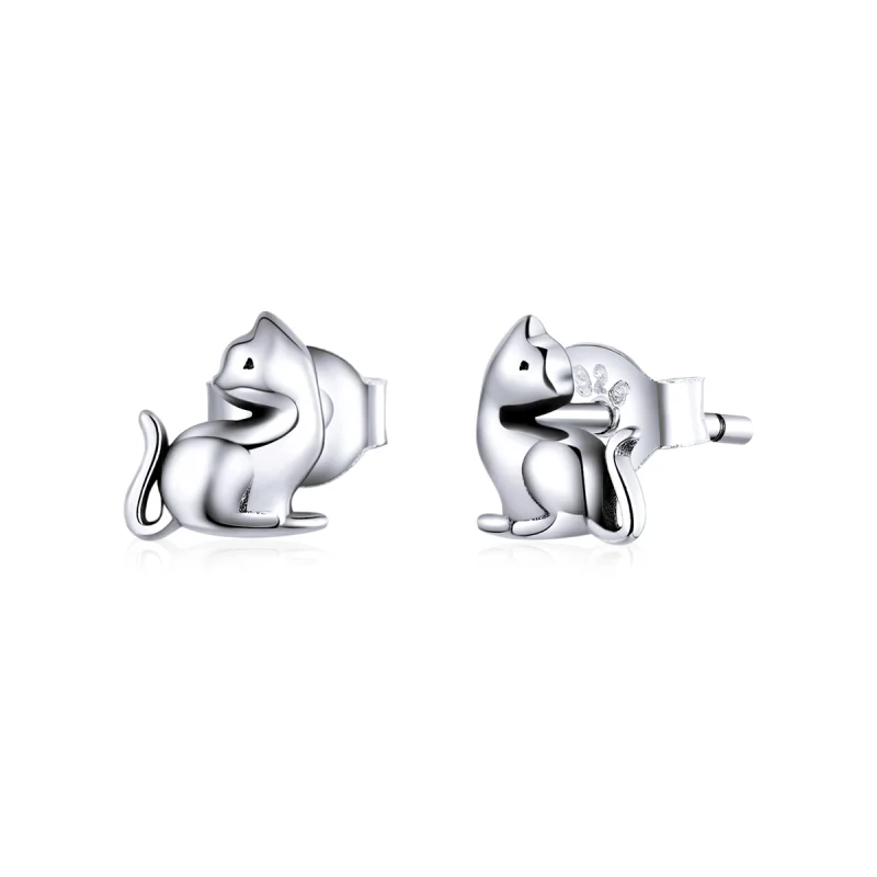 (image for) Pandora Style Silver Mischievous Cat Stud Earrings - SCE832 - Product Image