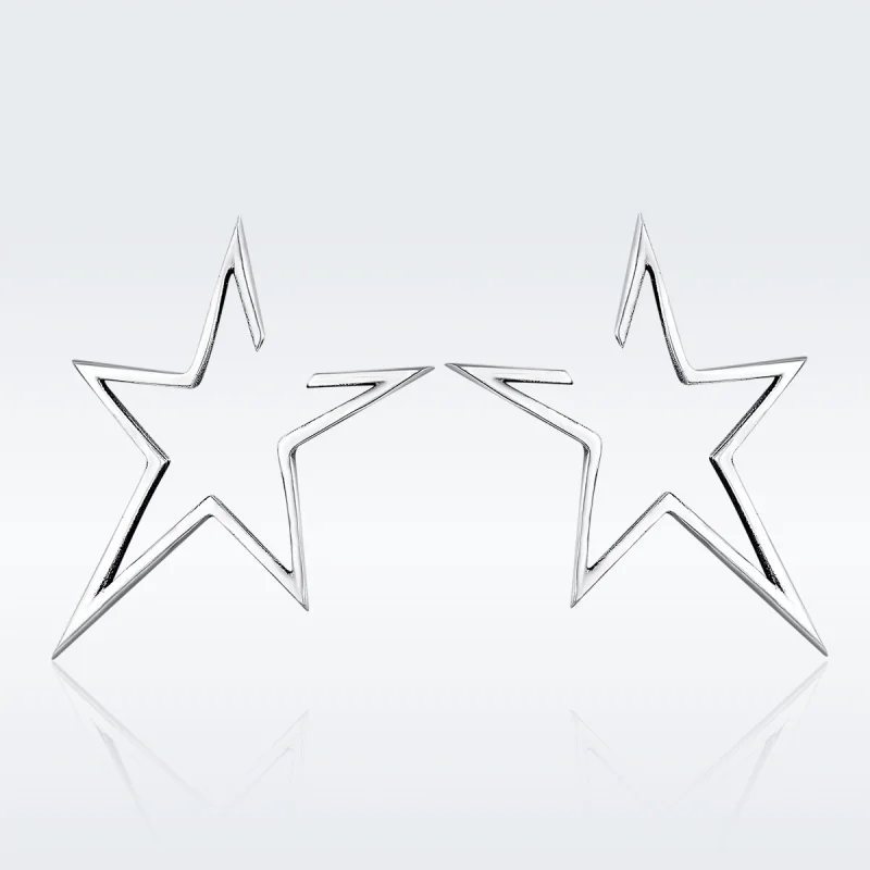 (image for) Pandora Style Silver Modern Star Stud Earrings - SCE107 - View 4