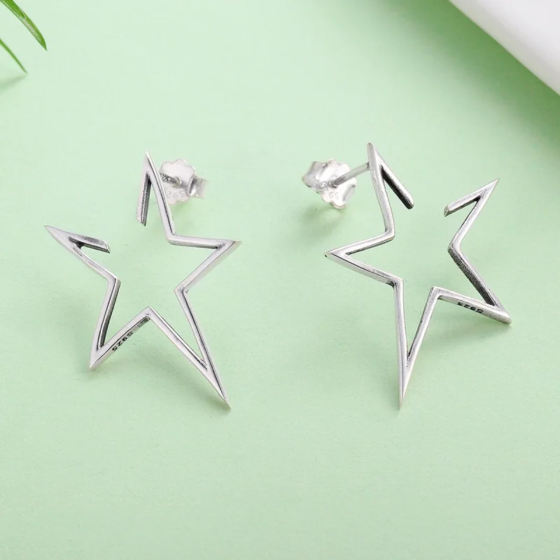 (image for) Pandora Style Silver Modern Star Stud Earrings - SCE107 - View 5