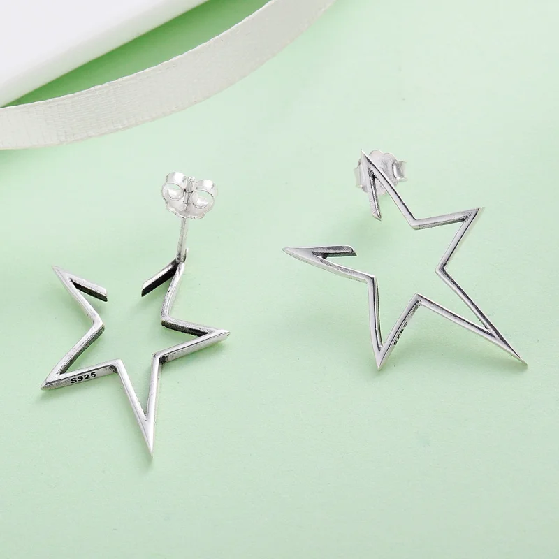 (image for) Pandora Style Silver Modern Star Stud Earrings - SCE107 - View 6