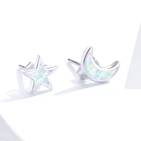 Pandora Style Silver Moon And Star Stud Earrings - SCE875 Pandora Style Silver Moon And Star Stud Earrings - SCE875