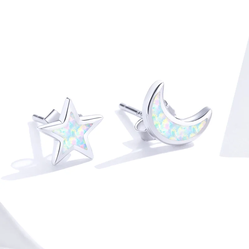 (image for) Pandora Style Silver Moon And Star Stud Earrings - SCE875 - View 2