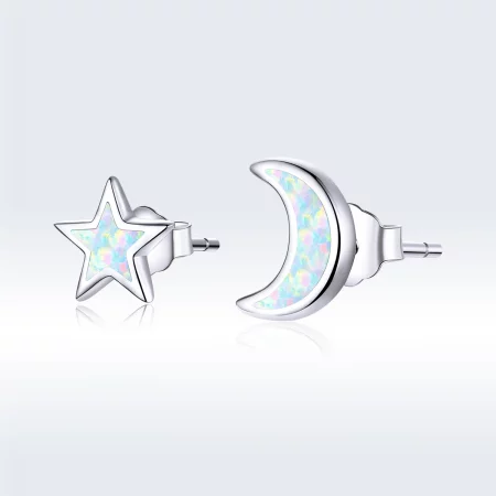 Pandora Style Silver Moon And Star Stud Earrings - SCE875
