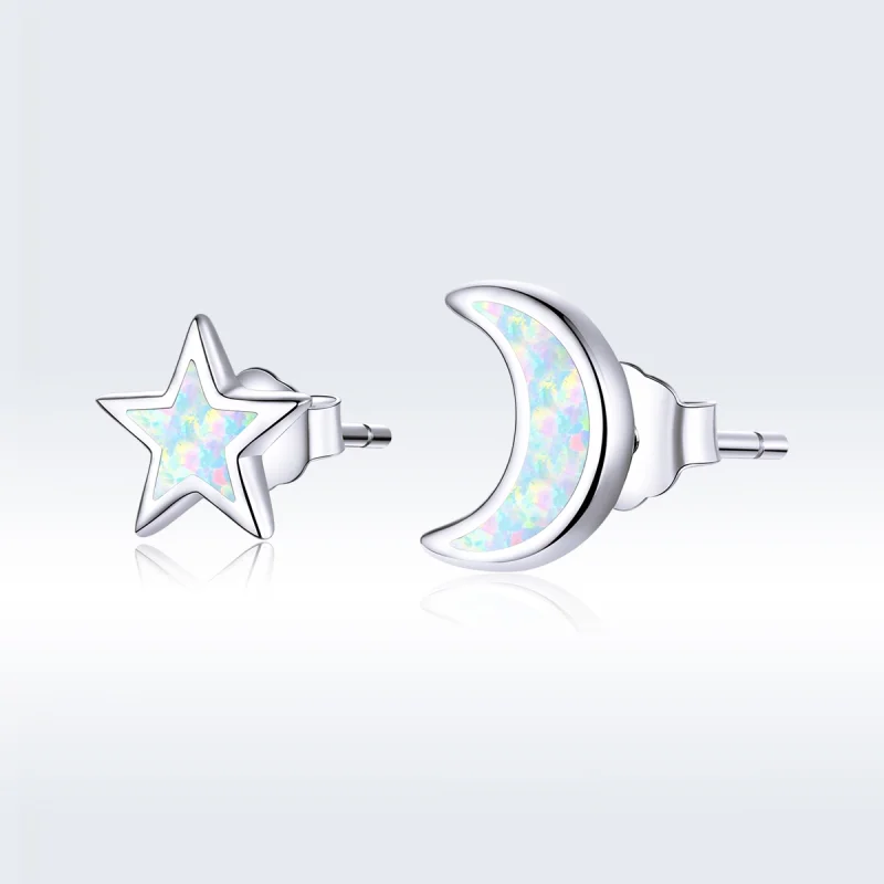(image for) Pandora Style Silver Moon And Star Stud Earrings - SCE875 - View 5