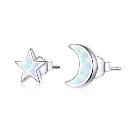 Pandora Style Silver Moon And Star Stud Earrings - SCE875 Pandora Style Silver Moon And Star Stud Earrings - SCE875