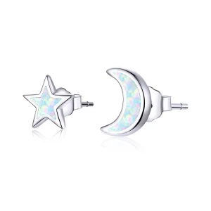 (image for) Pandora Style Silver Moon And Star Stud Earrings - SCE875
