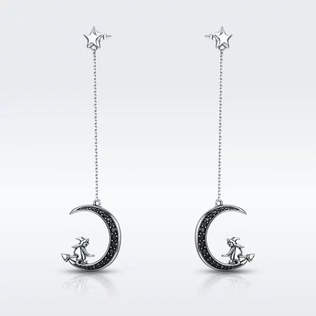 Pandora Style Silver Moon Dangle Earrings - SCE287