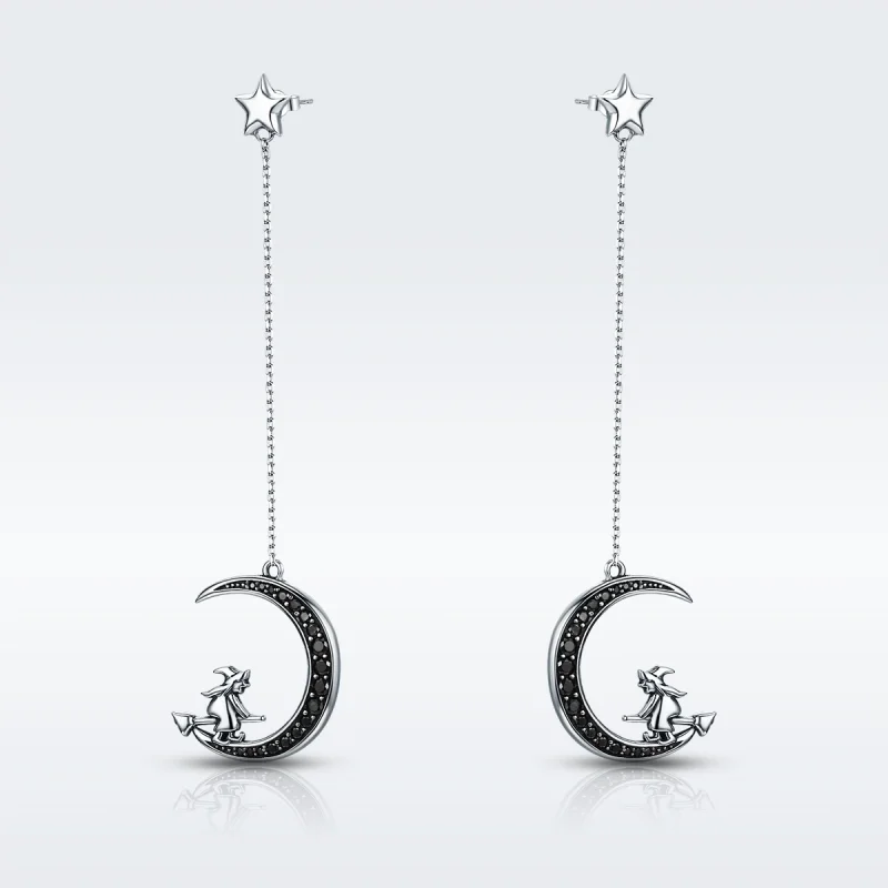 (image for) Pandora Style Silver Moon Dangle Earrings - SCE287 - View 2