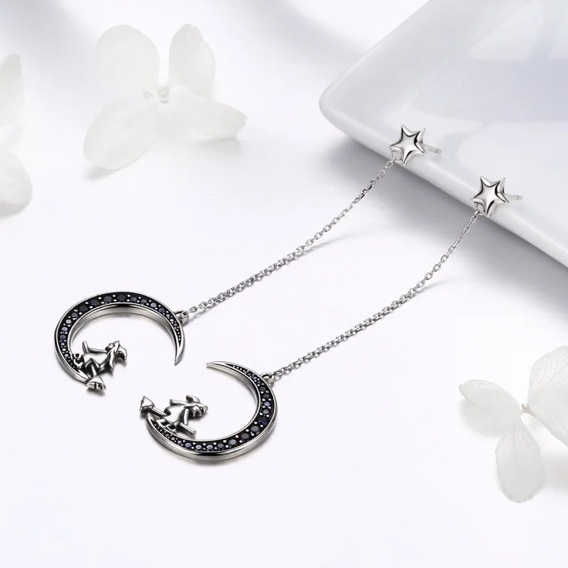 (image for) Pandora Style Silver Moon Dangle Earrings - SCE287 - View 3