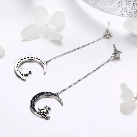 Pandora Style Silver Moon Dangle Earrings - SCE287