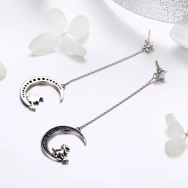 (image for) Pandora Style Silver Moon Dangle Earrings - SCE287 - View 5