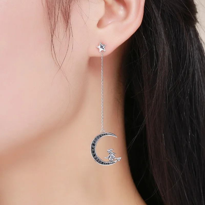 (image for) Pandora Style Silver Moon Dangle Earrings - SCE287 - View 6