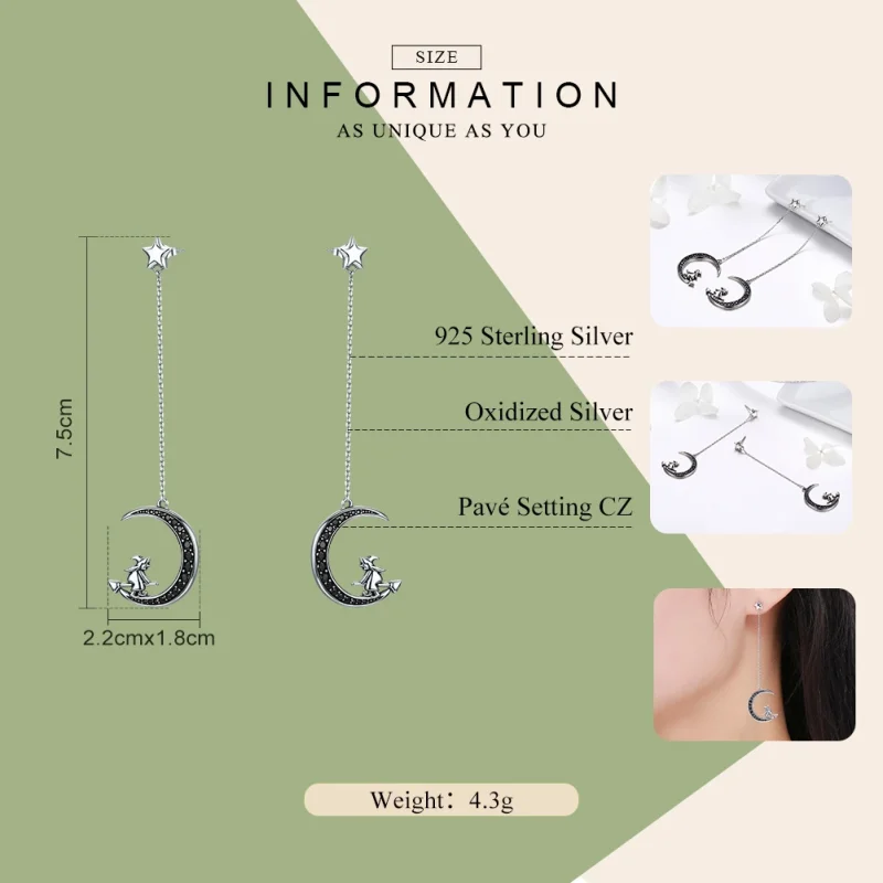 (image for) Pandora Style Silver Moon Dangle Earrings - SCE287 - View 7