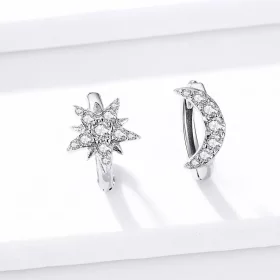 Pandora Style Silver Moon & Star Hoop Earrings - BSE289 Pandora Style Silver Moon & Star Hoop Earrings - BSE289