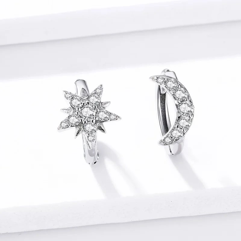 (image for) Pandora Style Silver Moon & Star Hoop Earrings - BSE289 - View 2