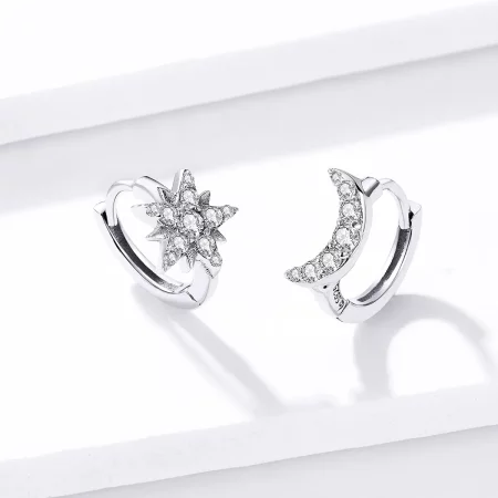 Pandora Style Silver Moon & Star Hoop Earrings - BSE289
