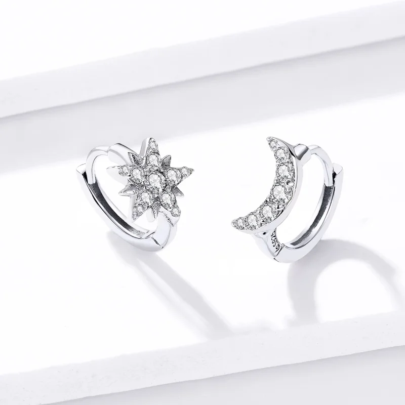 (image for) Pandora Style Silver Moon & Star Hoop Earrings - BSE289 - View 5
