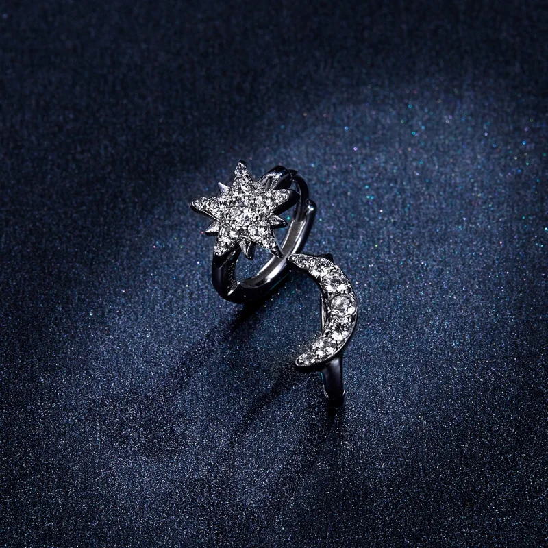 (image for) Pandora Style Silver Moon & Star Hoop Earrings - BSE289 - View 6