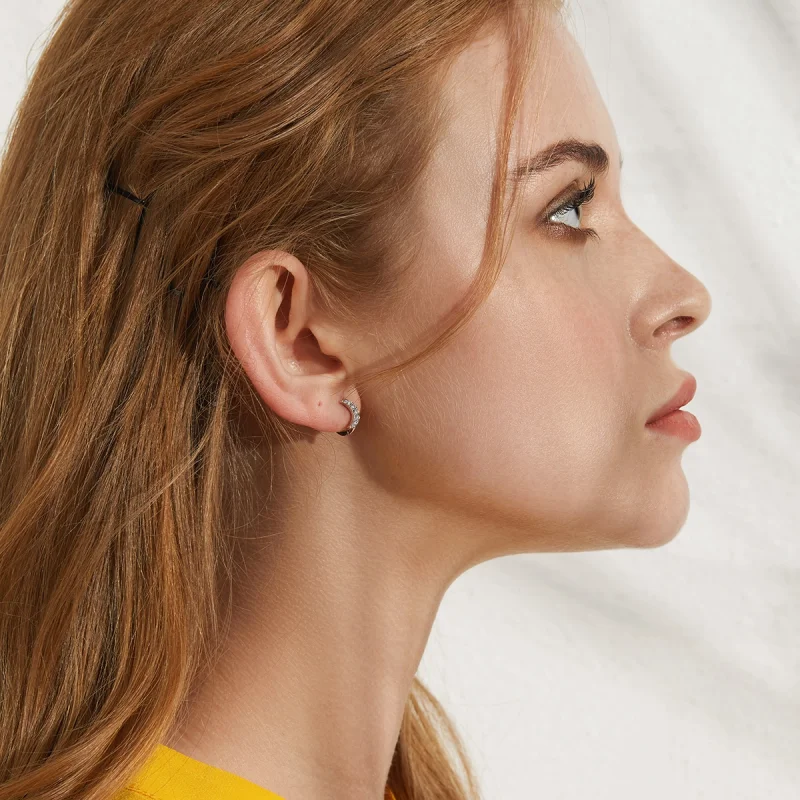 (image for) Pandora Style Silver Moon & Star Hoop Earrings - BSE289 - View 9