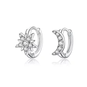 Pandora Style Silver Moon & Star Hoop Earrings - BSE289 Pandora Style Silver Moon & Star Hoop Earrings - BSE289