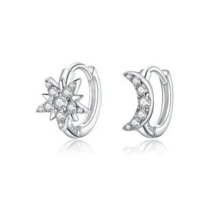 (image for) Pandora Style Silver Moon & Star Hoop Earrings - BSE289