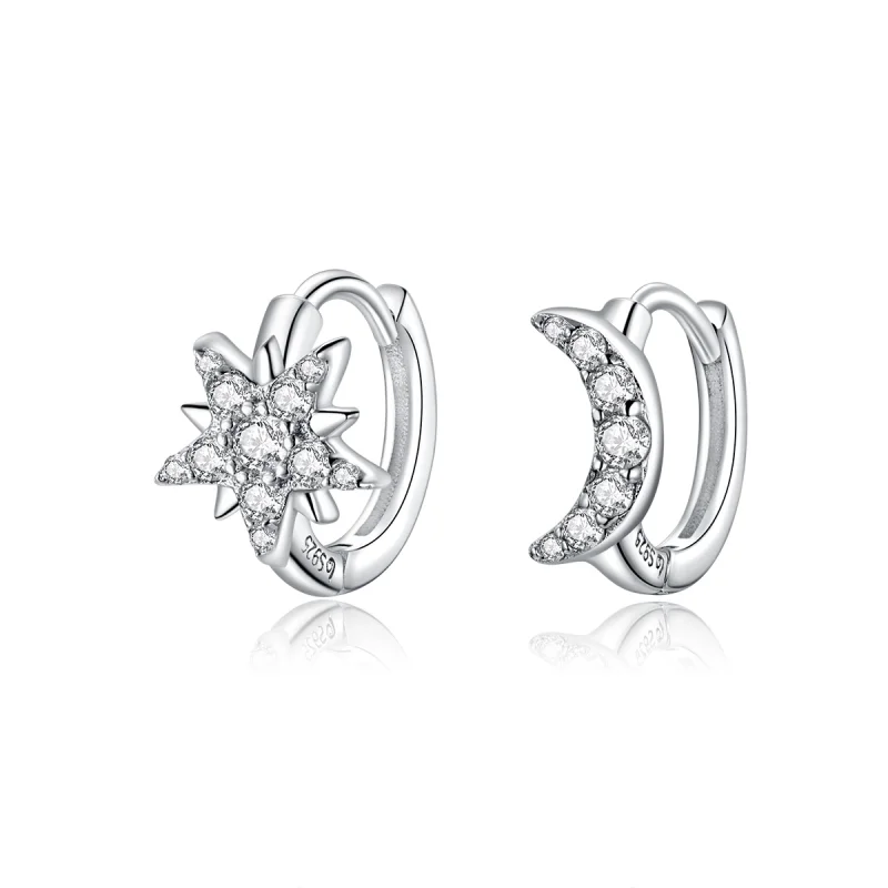 (image for) Pandora Style Silver Moon & Star Hoop Earrings - BSE289 - Product Image