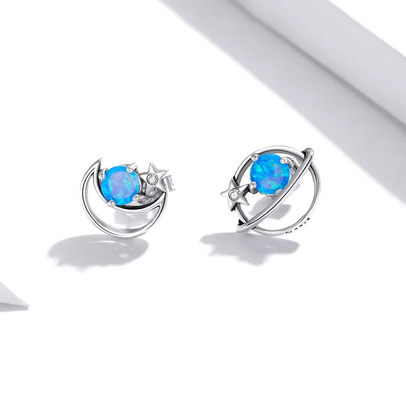 (image for) Pandora Style Silver Mysterious Planet Stud Earrings - SCE1133 - View 3