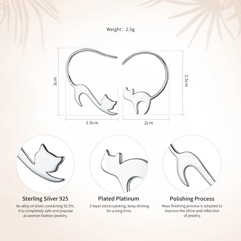 (image for) Pandora Style Silver Naughty Kitten Stud Earrings - SCE073 - View 2