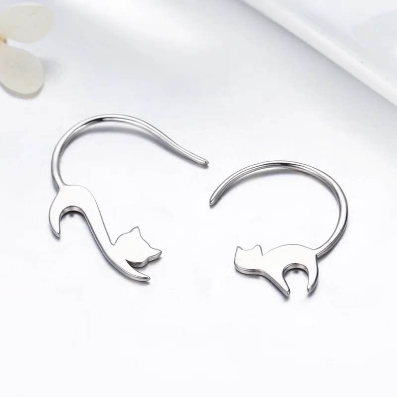 (image for) Pandora Style Silver Naughty Kitten Stud Earrings - SCE073 - View 5