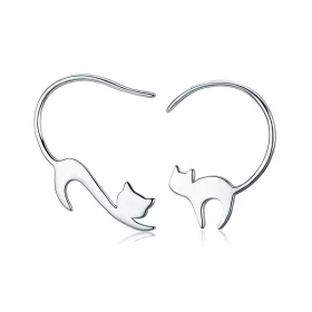 Pandora Style Silver Naughty Kitten Stud Earrings - SCE073