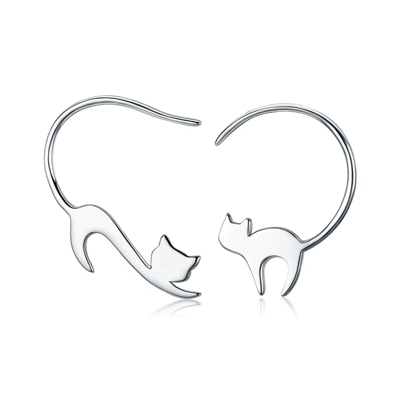 (image for) Pandora Style Silver Naughty Kitten Stud Earrings - SCE073 - Product Image