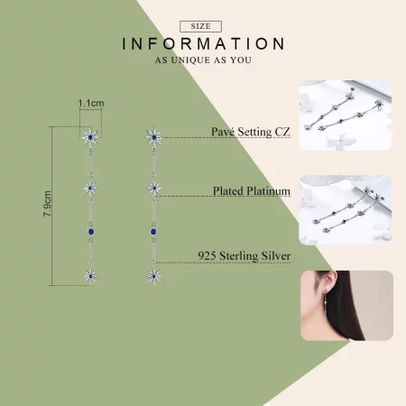 Pandora Style Silver Octagonal Star Dangle Earrings - BSE060